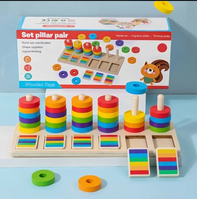 Rainbow Stacking & Colour Matching Peg Board Toy for Kids