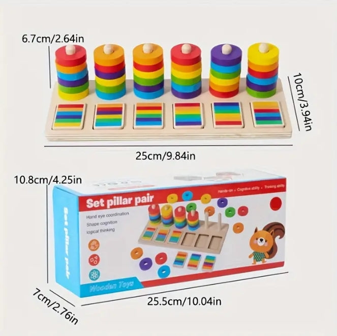 Rainbow Stacking & Colour Matching Peg Board Toy for Kids