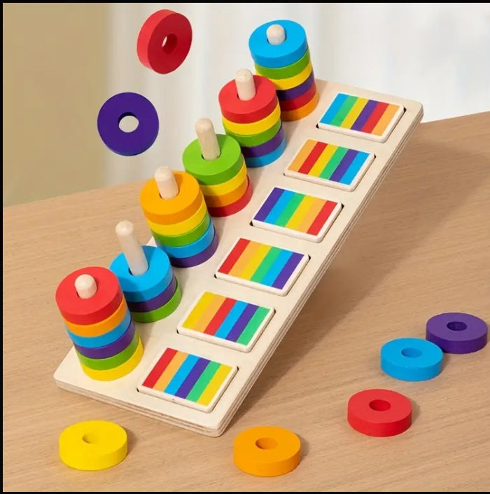 Rainbow Stacking & Colour Matching Peg Board Toy for Kids
