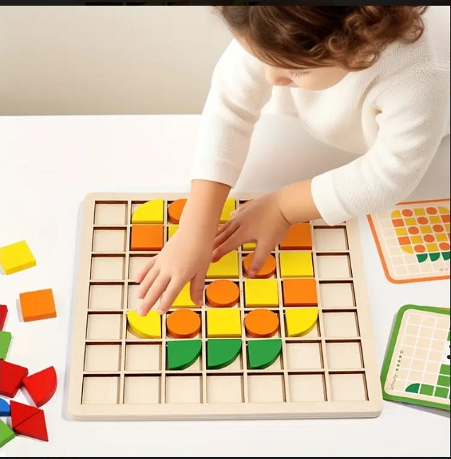 Wooden Mosaic Puzzle Set & Pattern Blocks Learning Game for Kids