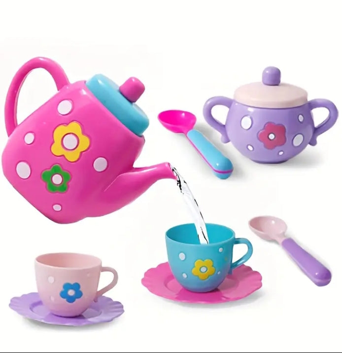 Tea Party Set for Little Girls, Pretend Tea Party Play Set with Cups, Teapot & Dessert Treats