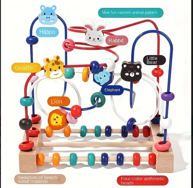 Wooden Bead Maze & Animal Activity Toy for Kids