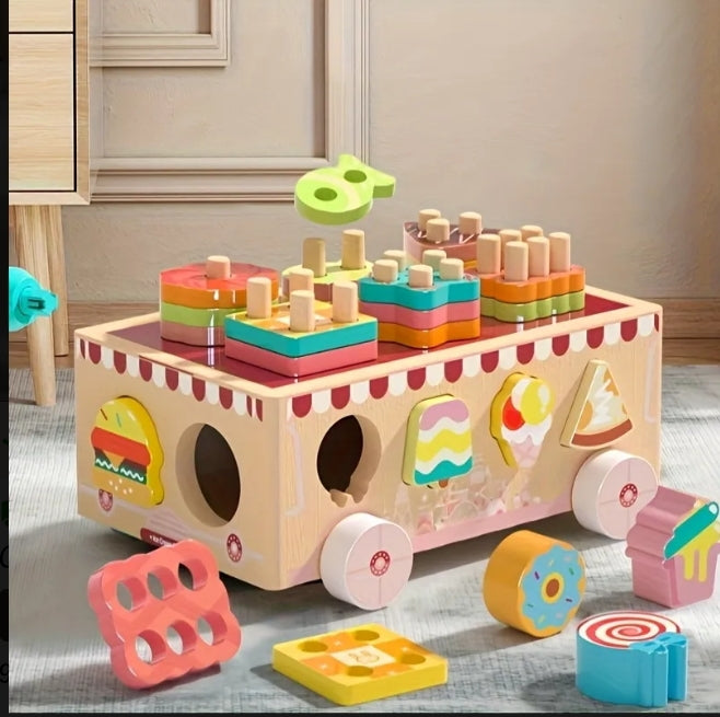 Wooden Dessert Sorting & Stacking Cart – Montessori Learning Toy