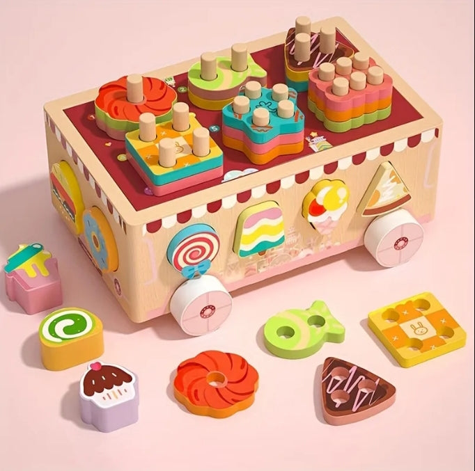 Wooden Dessert Sorting & Stacking Cart – Montessori Learning Toy