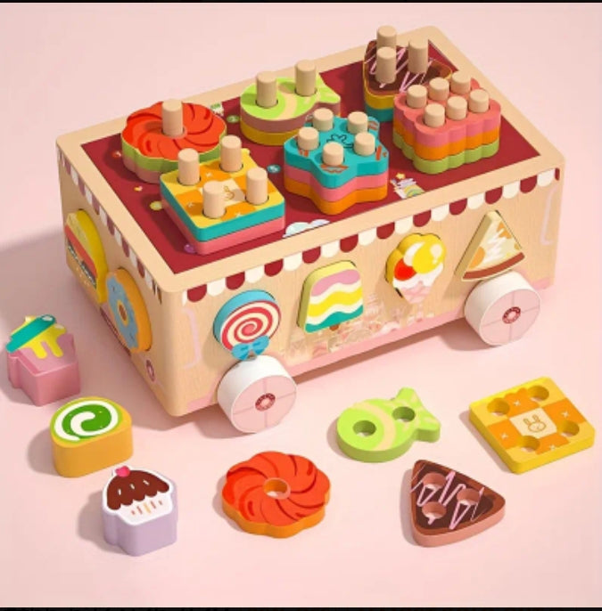 Wooden Dessert Sorting & Stacking Cart – Montessori Learning Toy