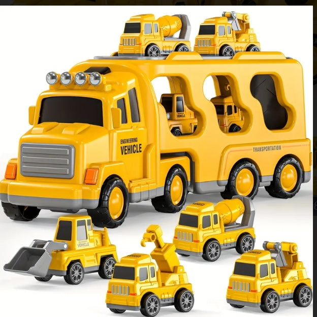 Construction Truck Carrier Playset (Engineering Vehicle Toy Set)