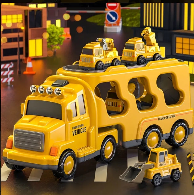 Construction Truck Carrier Playset (Engineering Vehicle Toy Set)
