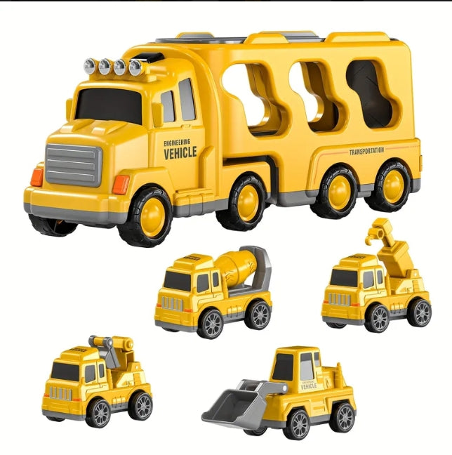 Construction Truck Carrier Playset (Engineering Vehicle Toy Set)