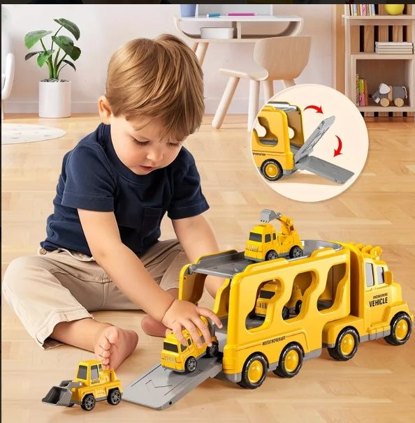 Construction Truck Carrier Playset (Engineering Vehicle Toy Set)