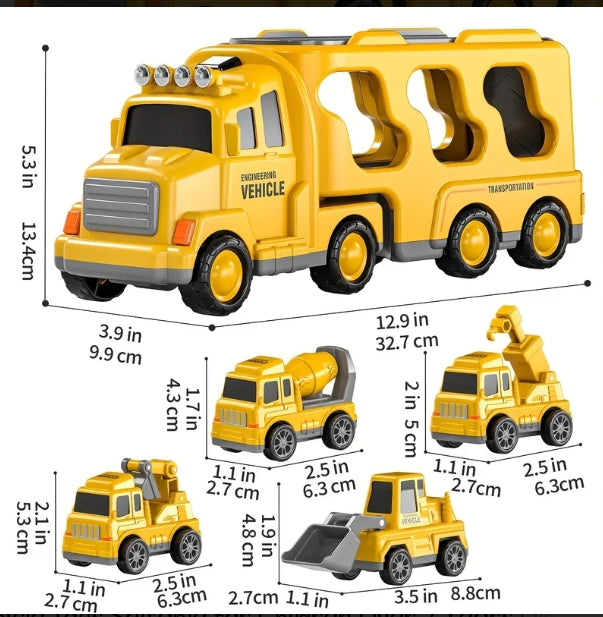 Construction Truck Carrier Playset (Engineering Vehicle Toy Set)