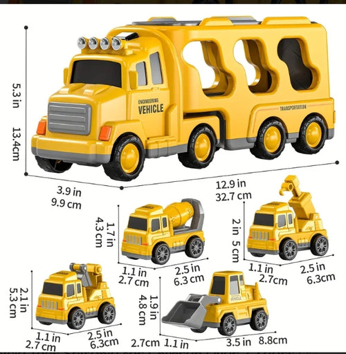 Construction Truck Carrier Playset (Engineering Vehicle Toy Set)