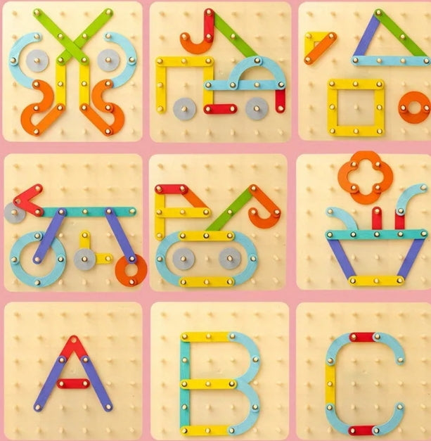 Creative Wooden Peg & Link Builder Board (Montessori Construction Board)