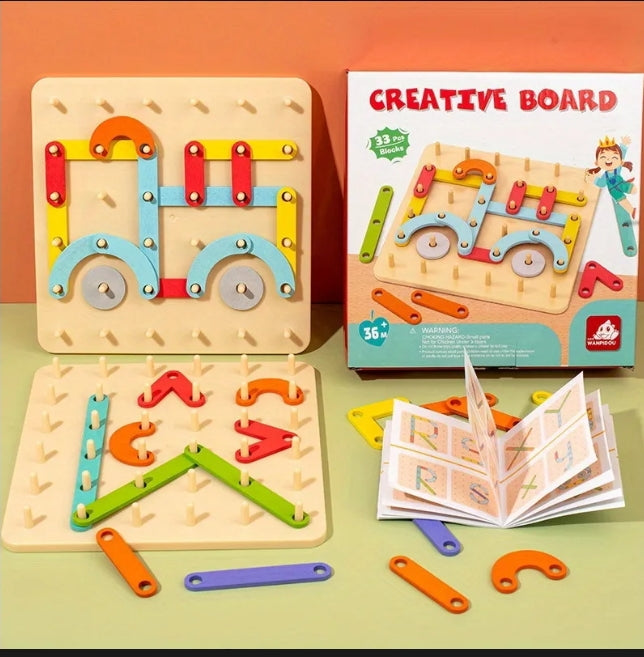Creative Wooden Peg & Link Builder Board (Montessori Construction Board)
