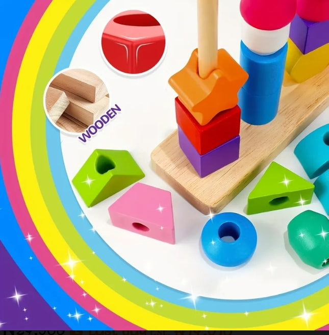 Wooden Shape Sorting & Stacking Magic Game (Montessori Learning Toy)