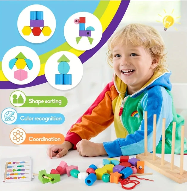 Wooden Shape Sorting & Stacking Magic Game (Montessori Learning Toy)