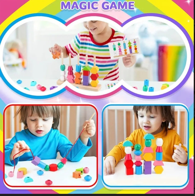 Wooden Shape Sorting & Stacking Magic Game (Montessori Learning Toy)