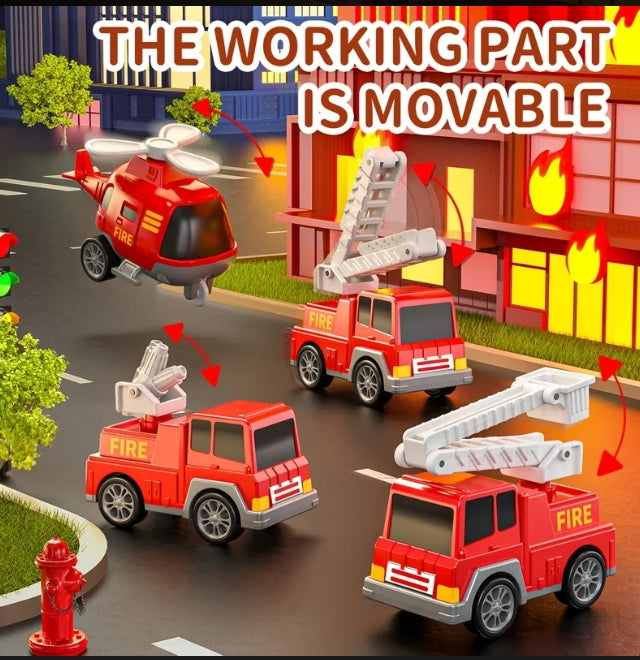 Fire Rescue Transport Truck Playset (Fire Truck Carrier & Mini Rescue Vehicles)