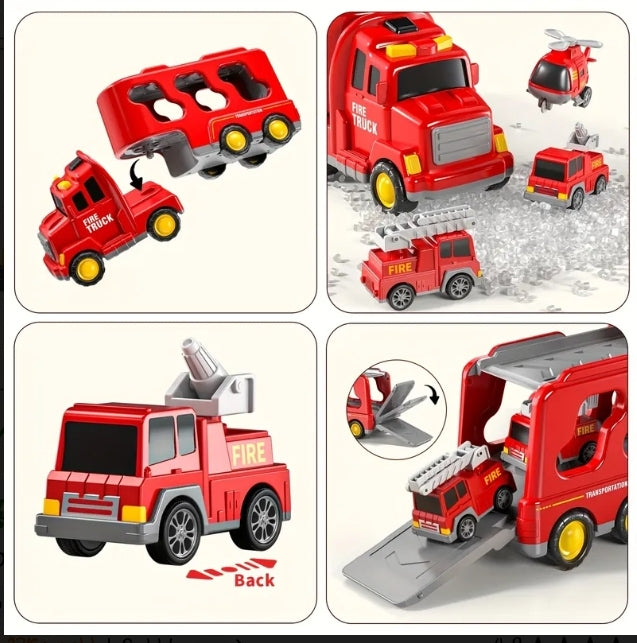 Fire Rescue Transport Truck Playset (Fire Truck Carrier & Mini Rescue Vehicles)