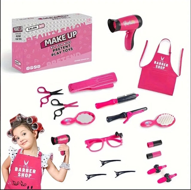 Kids Beauty Salon Pretend Play Set (Make-Up & Barber Shop Kit)