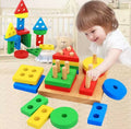 Wooden Shape Sorting & Stacking Puzzle Board (Montessori Learning Toy)