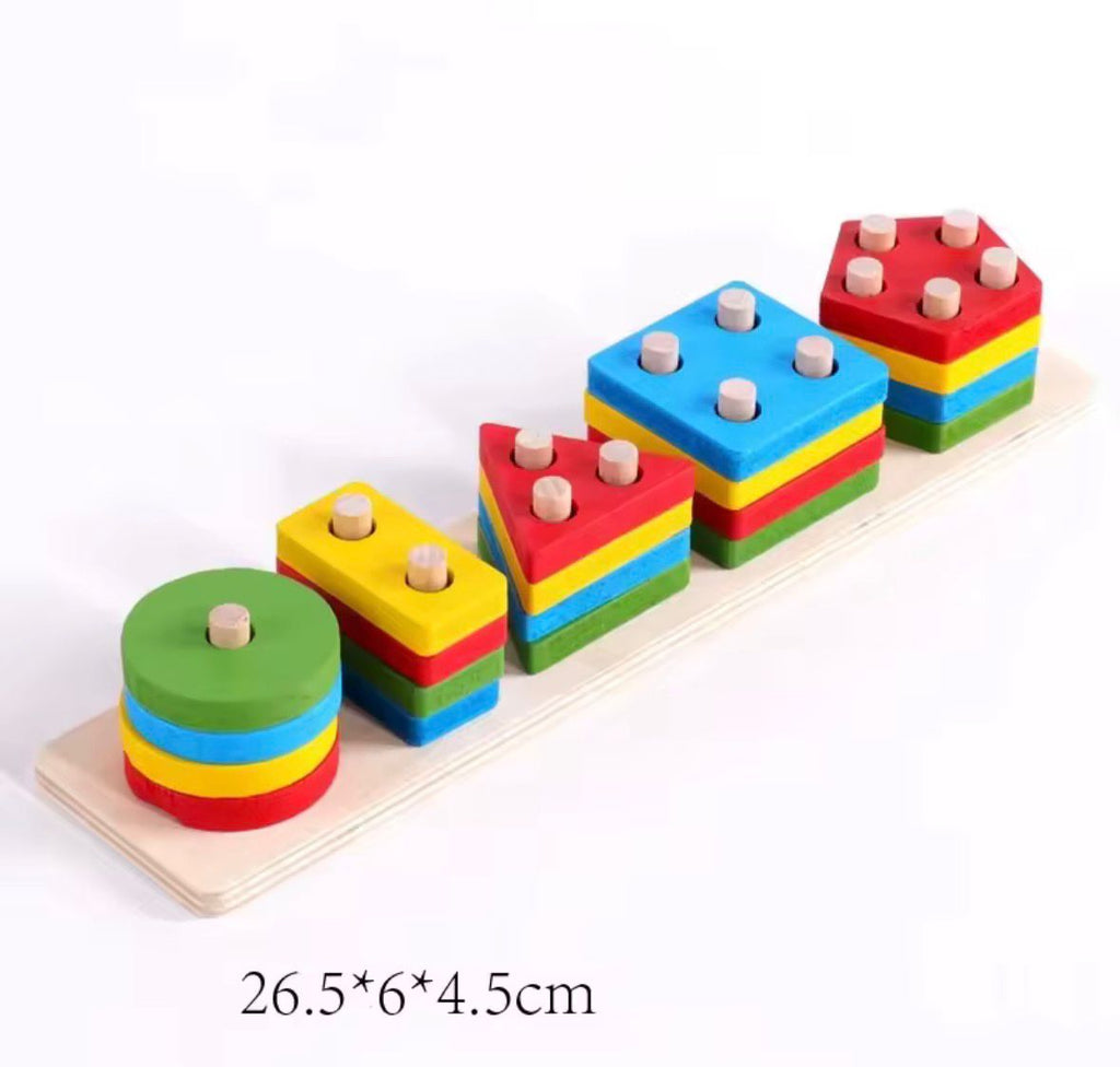 Wooden Shape Sorting & Stacking Puzzle Board (Montessori Learning Toy)