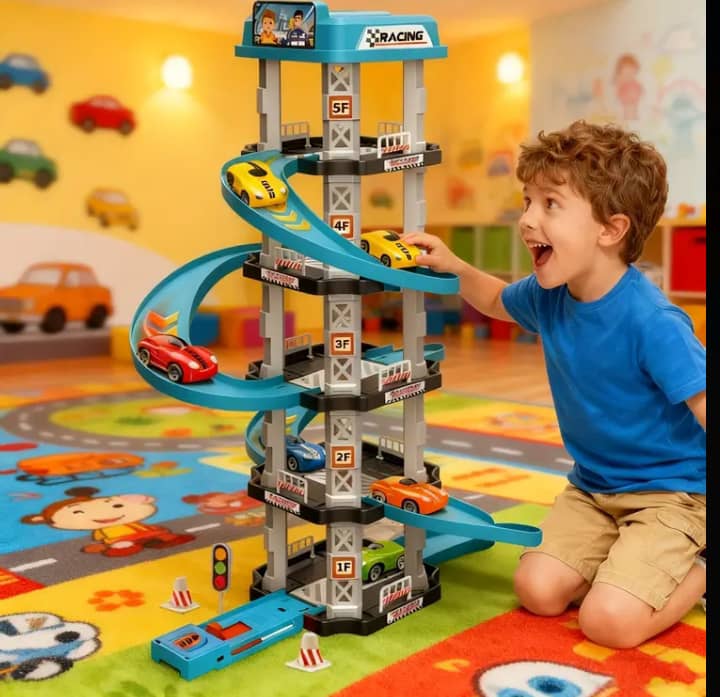 3D Skyscraper Racing Track Parking Garage Playset for Kids