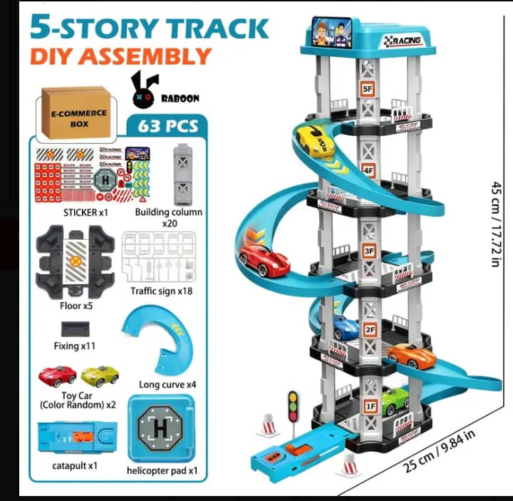 3D Skyscraper Racing Track Parking Garage Playset for Kids