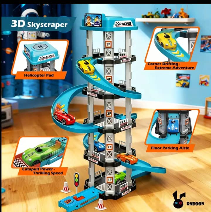 3D Skyscraper Racing Track Parking Garage Playset for Kids