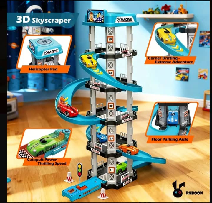 3D Skyscraper Racing Track Parking Garage Playset for Kids